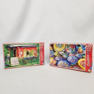 Lot of 2 New Sealed Puzzlebug 650 Piece Puzzles - Fortune Teller/Ceramic Bowls